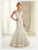 Designer lace satin tulle wedding dress..