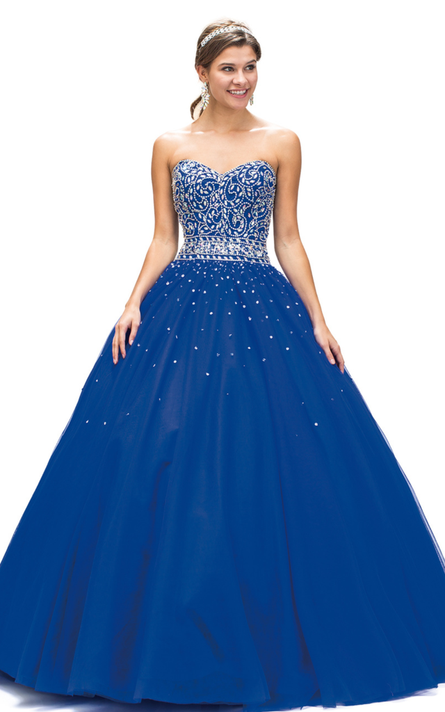 Quinceanera, sweet 16, engagement ball gown dress royal blue