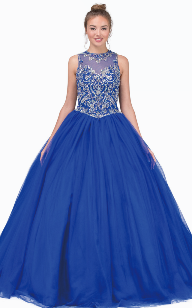Quinceanera, sweet 16, engagement ball gown dress royal blue