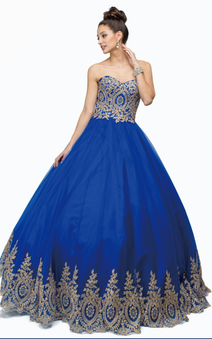 Quinceanera, sweet 16, engagement ball gown dress royal blue