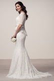 Wedding dress lace 3/4 SLEEVE, BATEAU NECK, MERMAID
