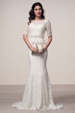 Wedding dress lace 3/4 SLEEVE, BATEAU NECK, MERMAID