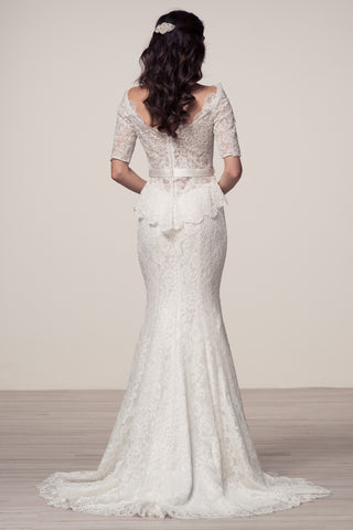 3/4 sleeve off the shoulder wedding dress Wedding dress lace 3/4 SLEEVE, BATEAU NECK, MERMAID – Bela Bridal