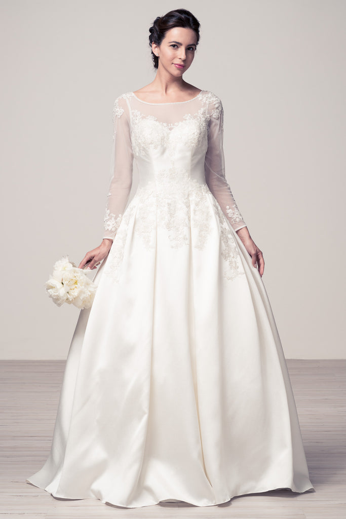 Wedding dress lace BATEAU NECK, LONG SLEEVE, A-LINE
