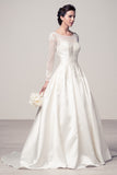 Wedding dress lace BATEAU NECK, LONG SLEEVE, A-LINE