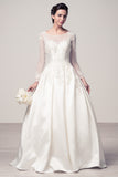 Wedding dress lace BATEAU NECK, LONG SLEEVE, A-LINE