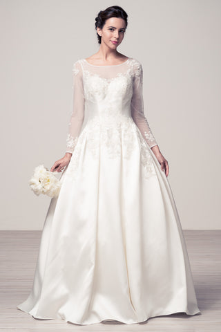 Wedding dress lace BATEAU NECK, LONG SLEEVE, A-LINE