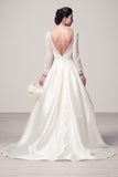 Wedding dress lace BATEAU NECK, LONG SLEEVE, A-LINE