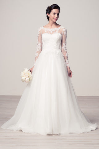 Wedding dress lace BATEAU NECK, LONG SLEEVE, A-LINE