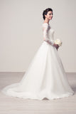 Wedding dress lace BATEAU NECK, LONG SLEEVE, A-LINE