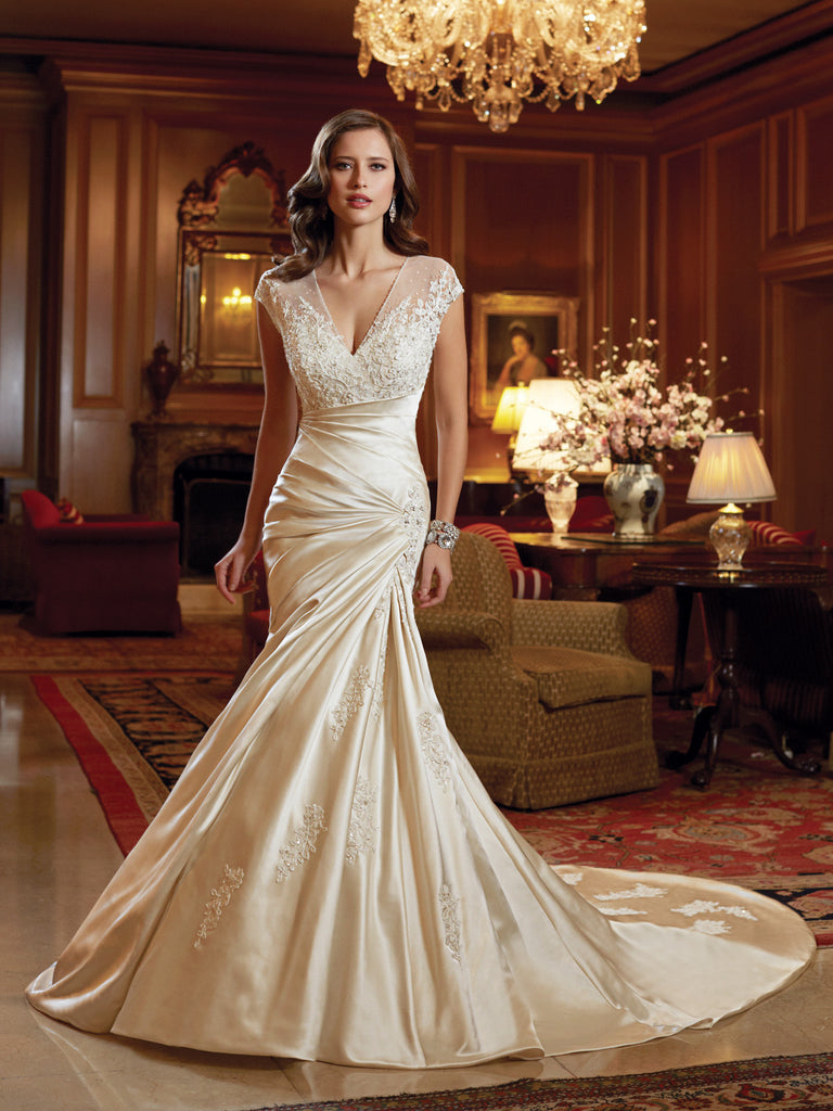 Sophia Tolli satin Wedding Dress lace A-line ball gown.