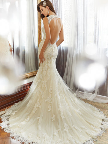 2015 wedding dresses mermaid DreamDress By PMN Roselani Mermaid Trumpet Wedding Dress Gown Plunging Strapless Floral Embellishment Boned Bodice Chapel Train