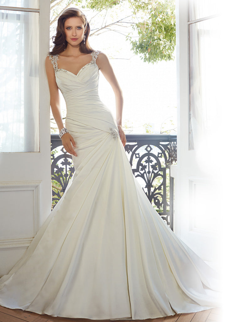 Sophia Tolli Wedding Dress satin lace mermaid trumpet with cap sleeves ball gown