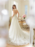 Sophia Tolli A-line Wedding Dress, illusion neckline, chiffon gown