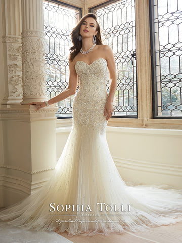 Sophia Tolli Wedding Dress satin lace mermaid trumpet gown