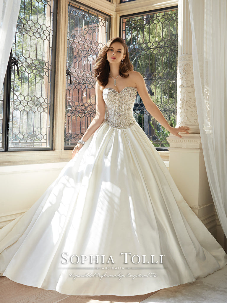 Sophia Tolli Strapless Sweetheart Satin Wedding Ball Gown