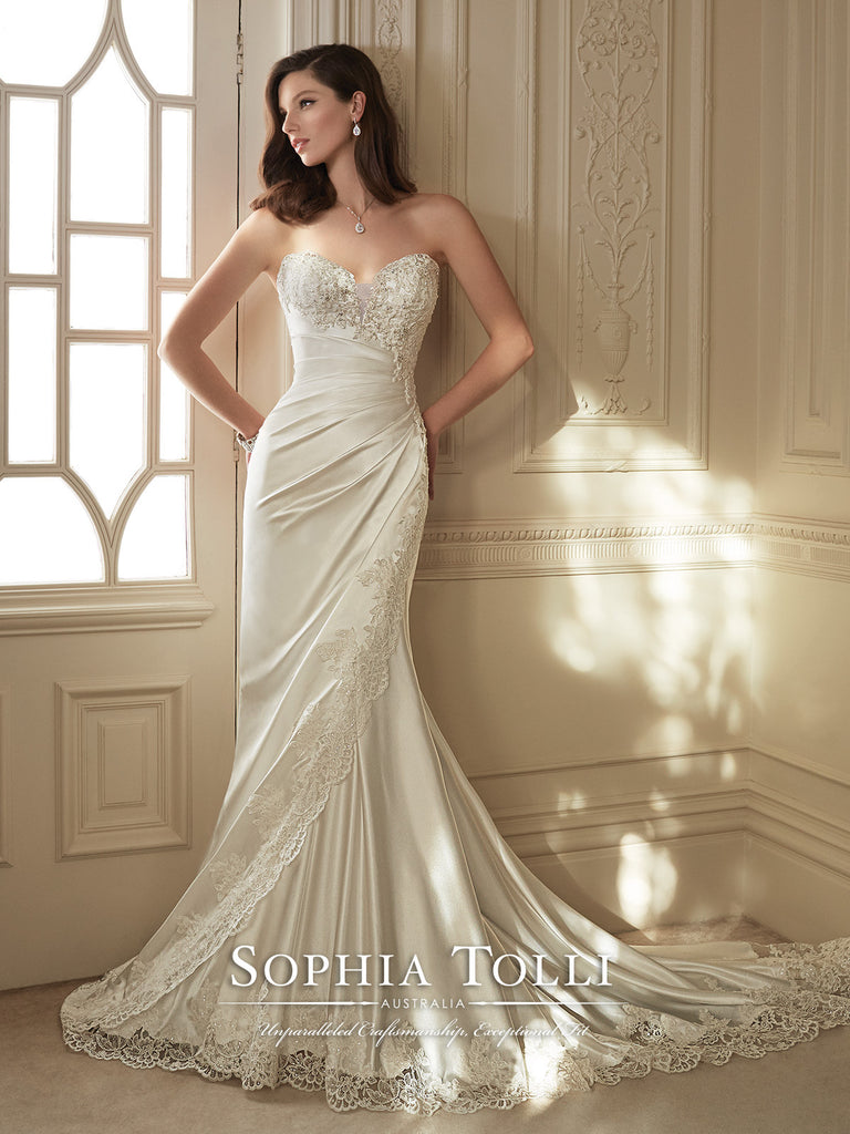 Sophia Tolli Wedding Dress satin lace mermaid trumpet gown Sophia Tolli Wedding Dress satin lace mermaid trumpet gown