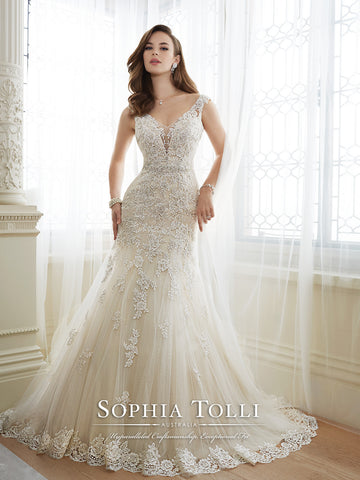 Sophia Tolli Wedding Dress satin lace mermaid trumpet gown