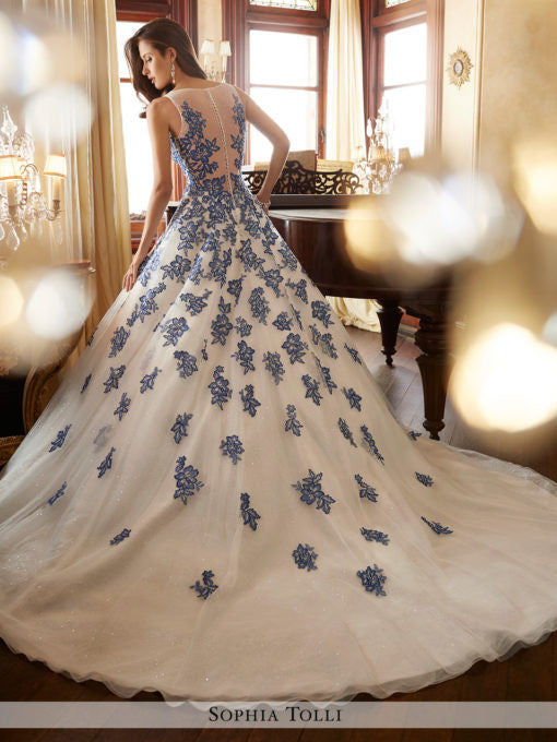 Sophia Tolli sleeveless light tulle over sparkling sequin full A-line wedding gown