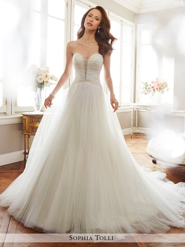 Sophia Tolli strapless misty tulle A-line with soft allover lace wedding gown
