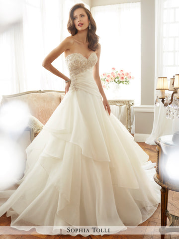 Sophia Tolli strapless fantasy organza A-line with sweetheart neckline wedding gown