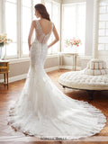 Sophia Tolli misty tulle over soft satin mermaid with illusion shoulder straps and deep V-neckline sleeveless  wedding gown
