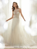 Sophia Tolli sleeveless soft tulle slim A-line and illusion scooped halter neckline wedding gown