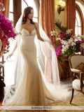 Sophia Tolli sleeveless allover soft lace over soft satin mermaid, deep V-neckline  wedding dress