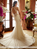 Sophia Tolli sleeveless allover soft lace over soft satin mermaid, deep V-neckline  wedding dress