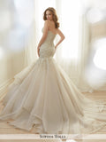 Sophia Tolli strapless fantasy organza trumpe features a sweetheart neckline wedding gown