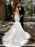 Sophia Tolli Strapless Soft Tulle Trumpet With Crystal Hand-Beaded Lace Appliqués Wedding Gown