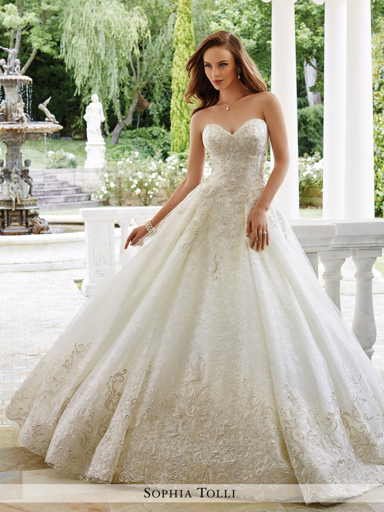 Sophia Tolli Strapless Metallic Lace Over Misty Tulle with Sweetheart Bela Bridal Sophia Tolli Strapless Metallic Lace Over Misty Tulle with Sweetheart Bela Bridal