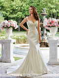 Sophia Tolli Satin Mermaid Gown with Lace Slight Cap sleeves and Sweetheart Neckline Wedding Dress