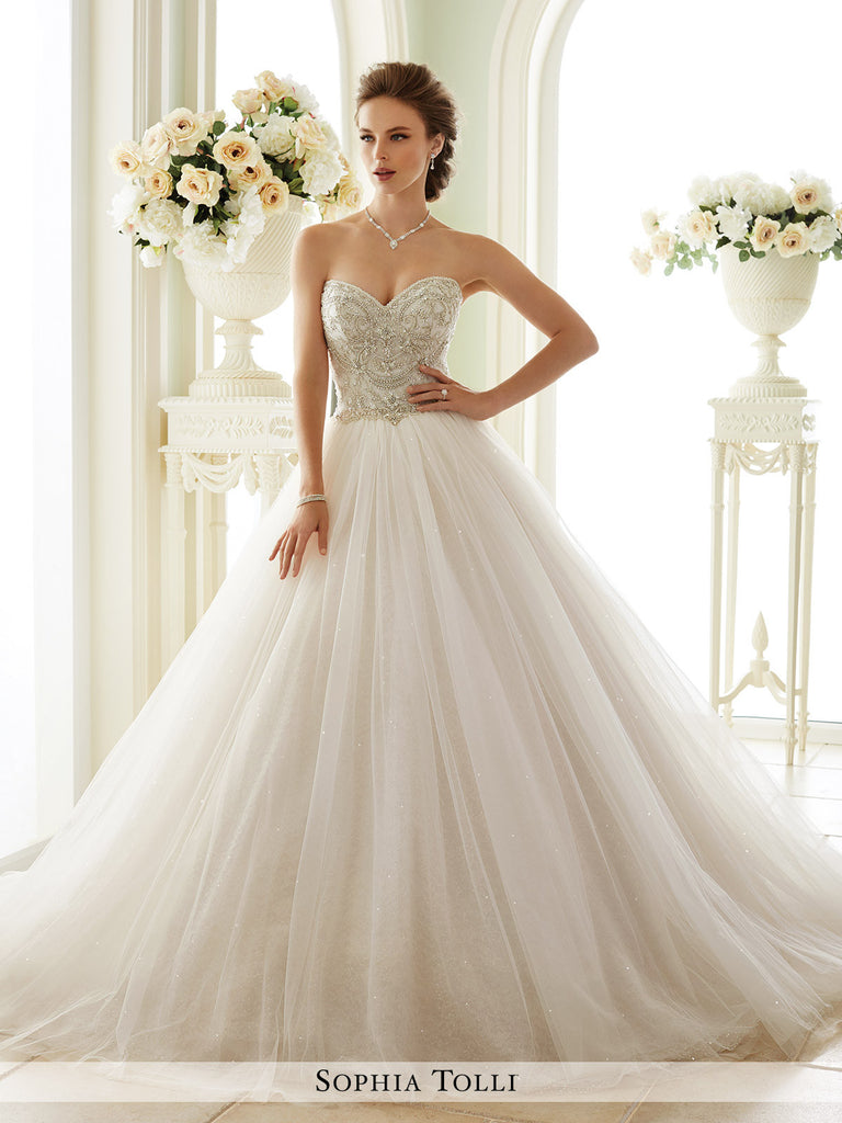 Sophia Tolli Strapless Tulle Over Sequin with sweetheart neckline  Wedding Dress