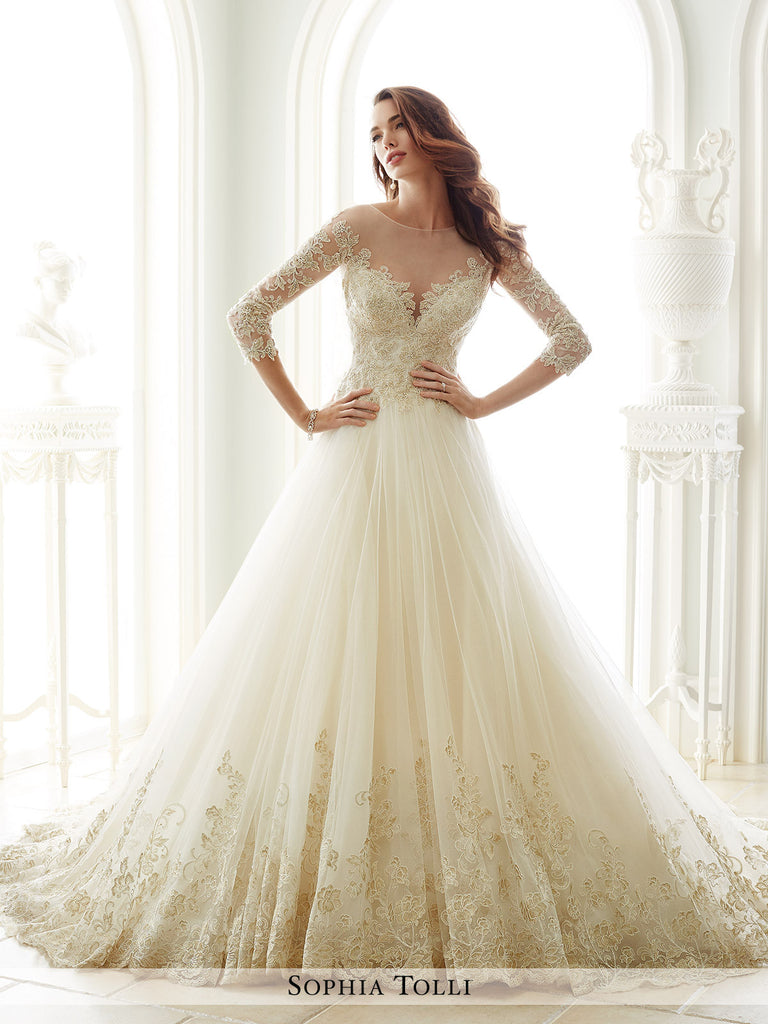 Sophia Tolli A-Line Three-Quarter Length Sleeves Wedding Gown