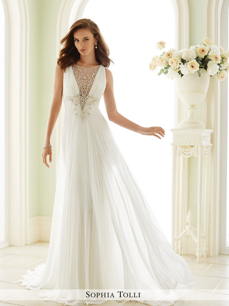 Sophia Tolli Sleeveless Chiffon Slim A-Line Wedding Gown