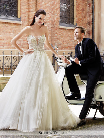 Sophia Tolli Strapless Shimmer Tulle Ball Gown Wedding Dress