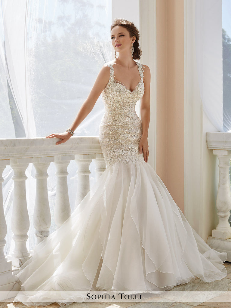 Sophia Tolli Sleeveless Fantasy Organza Trumpet Wedding Dress