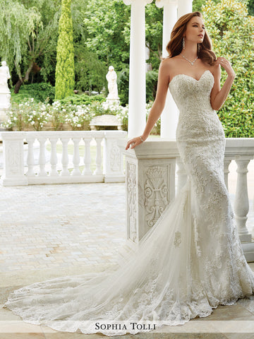 Sophia Tolli Strapless Lace Over Tulle Mermaid Wedding Dress
