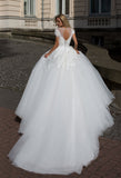 Lace tulle short sleeve rhinestone princess ball gown lace A-Line wedding dress..