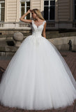 Lace tulle short sleeve princess ball gown lace A-Line wedding dress