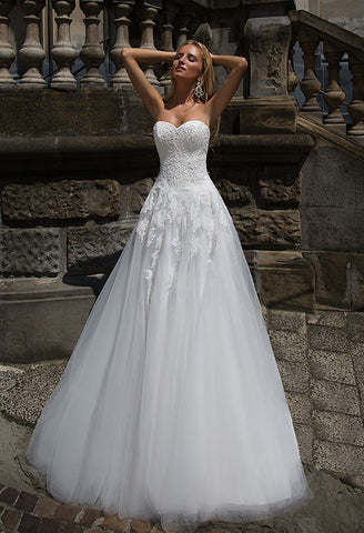 Lace tulle princess ball gown lace A-Line wedding dress..