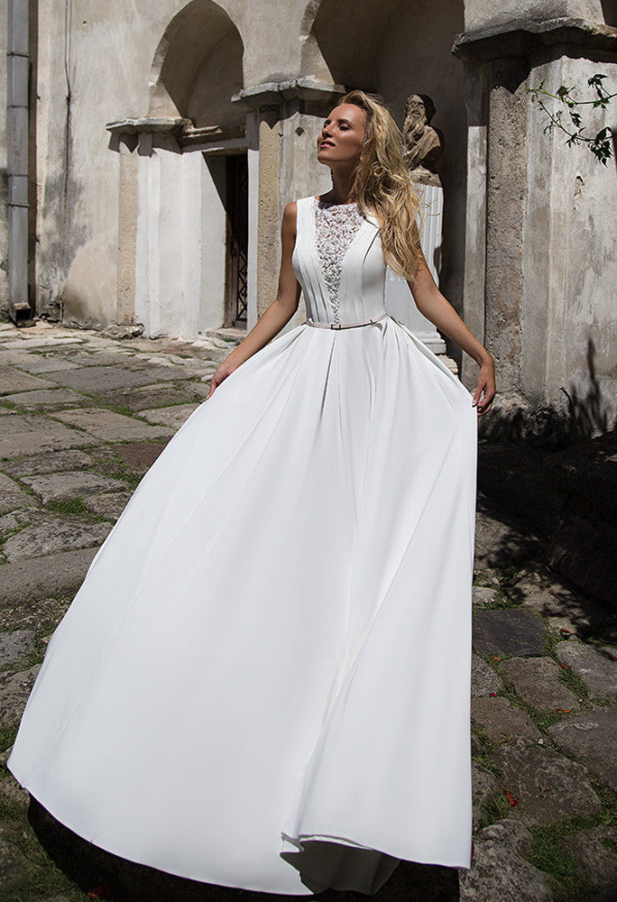Lace satin princess ball gown lace A-Line wedding dress..