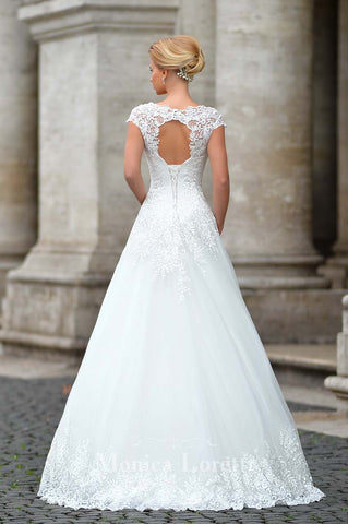 Lace sleeve A-line ball Gown Wedding Dress – Bela Bridal