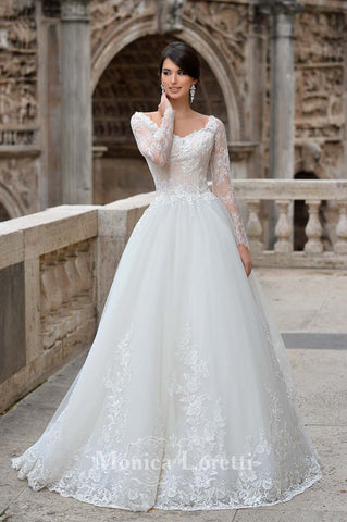 Lace tulle A-line ball gown Wedding Dress