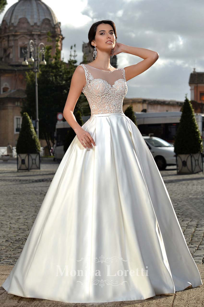 Lace satin A line ball gown Wedding Dress Bela Bridal