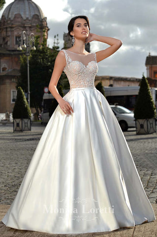 Lace satin A-line ball gown Wedding Dress