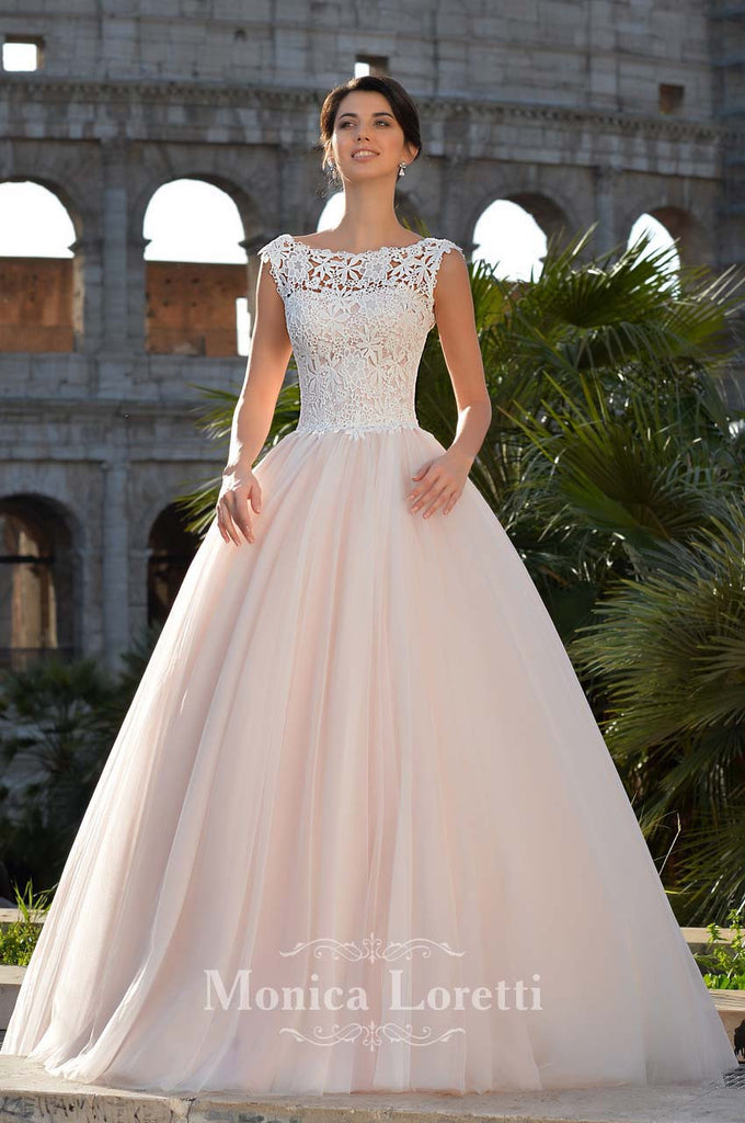 Lace satin tulle A-line ball gown Wedding Dress
