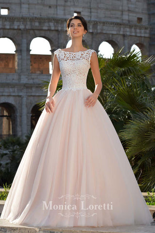 Lace satin tulle A-line ball gown Wedding Dress