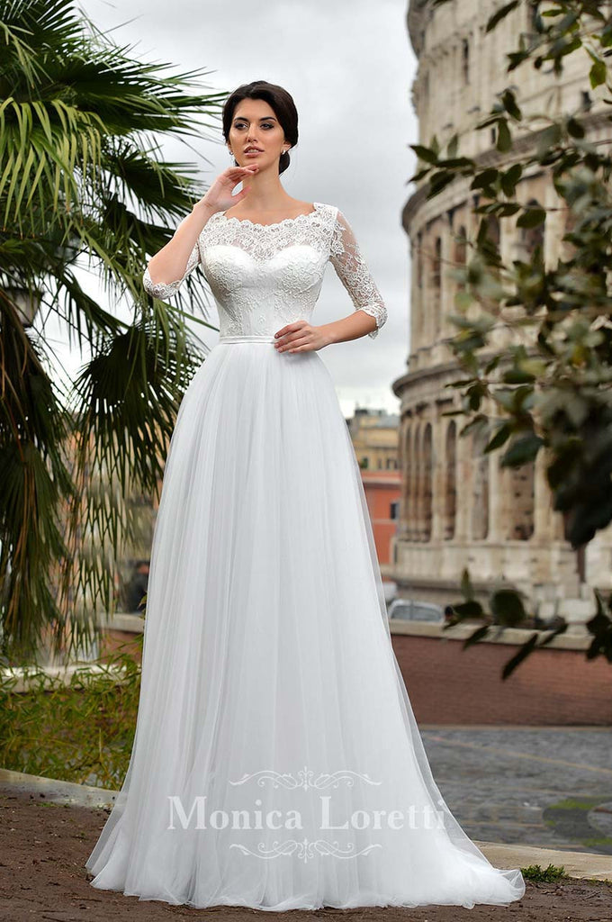 Lace Satin A-line ball Gown Wedding Dress